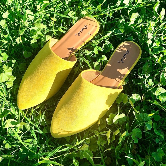 Yellow Vegan Suede Mule Flats - Picture 3 of 5